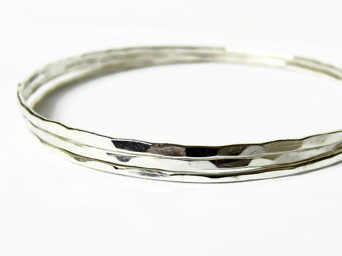 sterling silver hammered bangle bracelets