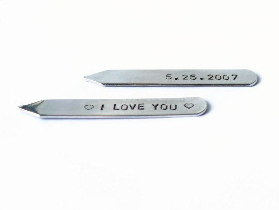 Personalized collar stays, custom collar stays, 10th anniversary gift for him, engraved monogram wedding date groom husband gift