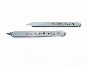 Personalized collar stays, custom collar stays, 10th anniversary gift for him, engraved monogram wedding date groom husband gift