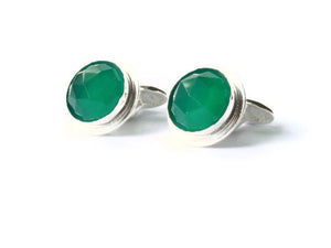 Stone cufflinks solid sterling silver cufflinks birthstone cufflinks emerald green onyx mens cuff links wedding cufflinks