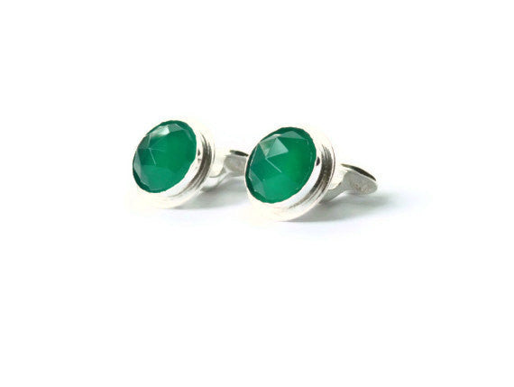 Stone cufflinks solid sterling silver cufflinks birthstone cufflinks emerald green onyx mens cuff links wedding cufflinks