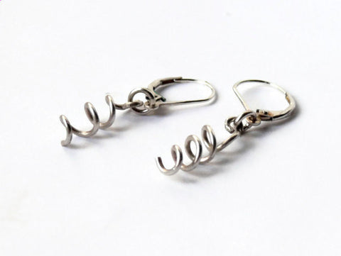 Silver corkscrew earrings dangle earrings Sterling silver earrings silver drop earrings eco friendly
