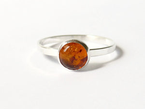 Silver gemstone ring amber ring sterling silver ring mineral stone ring honey golden stacking ring