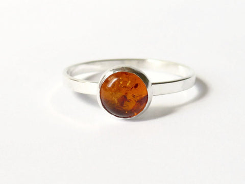 Silver gemstone ring amber ring sterling silver ring mineral stone ring honey golden stacking ring