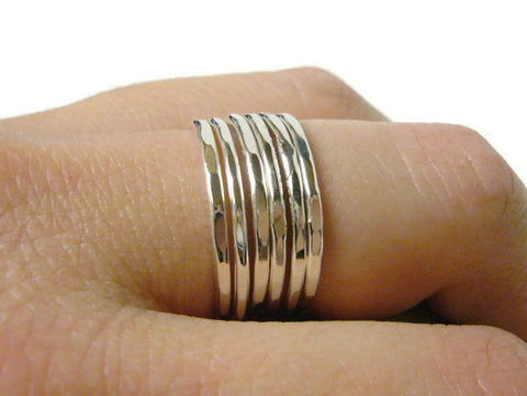 Sterling silver stacking rings layering rings thick stacking set of 6 Sterling silver ring stackable hammered ring