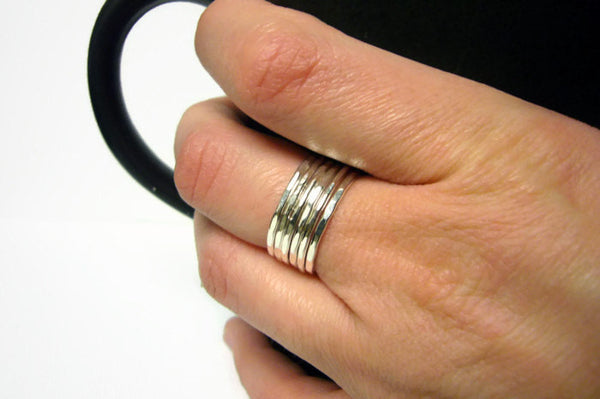 Sterling silver stacking rings layering rings thick stacking set of 6 Sterling silver ring stackable hammered ring