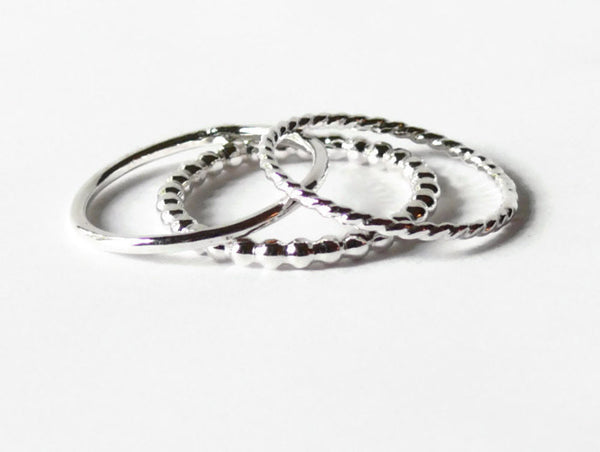 twist and bead silver stacking rings