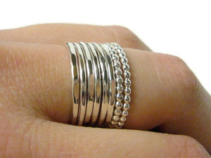 Stacking rings • Silver layering rings • Sterling silver stacking rings • Silver beaded ring • Stackable rings • Stacker rings