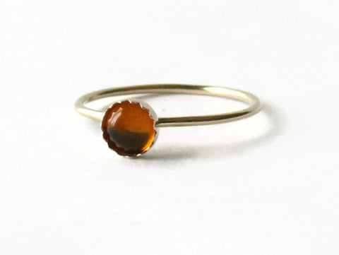 Solid gold ring amber stone 14k gold ring yellow gold stacking ring thin gold band thin gold ring skinny