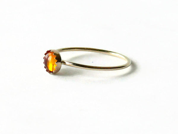 Solid gold ring amber stone 14k gold ring yellow gold stacking ring thin gold band thin gold ring skinny