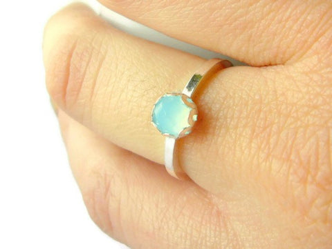 Silver rings for women, Aqua blue gemstone ring, Sterling silver ring, silver stacking ring, solitaire ring chalcedony rose cut