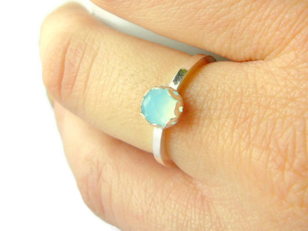 Sterling silver chalcedony ring ocean blue aqua sterling silver ring rose cut gemstone ring silver stacking ring