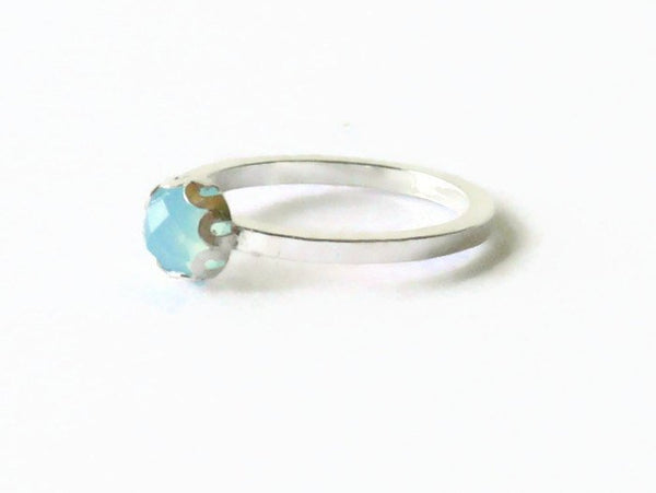 Silver rings for women, Aqua blue gemstone ring, Sterling silver ring, silver stacking ring, solitaire ring chalcedony rose cut