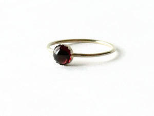 Solid 14k Gold garnet ring / yellow gold stacking ring