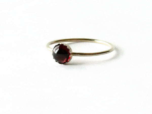 Solid 14k Gold garnet ring / yellow gold stacking ring