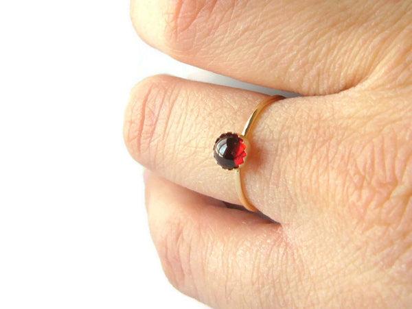 Solid 14k Gold garnet ring / yellow gold stacking ring