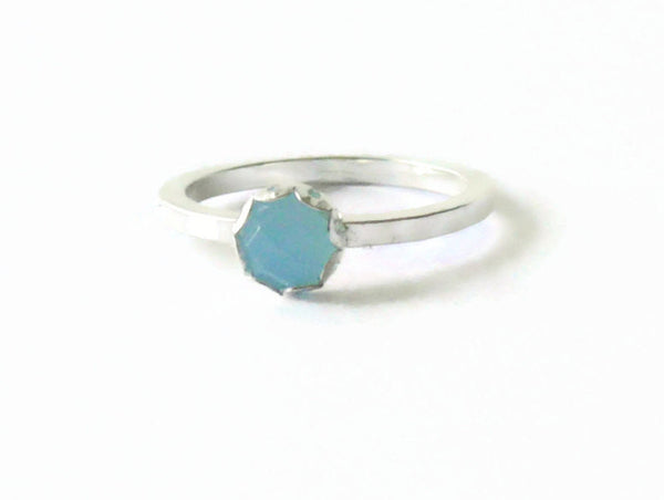 Sterling silver chalcedony ring ocean blue aqua sterling silver ring rose cut gemstone ring silver stacking ring