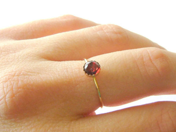 Solid 14k Gold garnet ring / yellow gold stacking ring