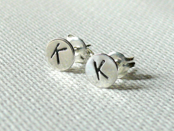 sterling silver stud earrings initial K
