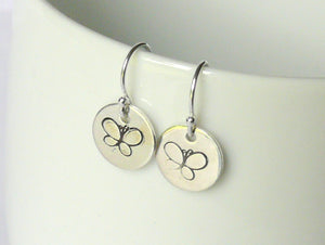 Silver butterfly earrings tiny dangle Sterling silver drop earrings butterfly jewelry