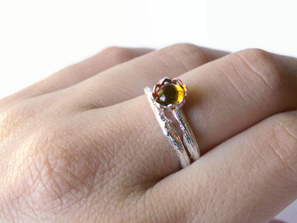 Silver Amber ring sterling silver twig ring set natural stone ring sterling silver ring Silver branch ring