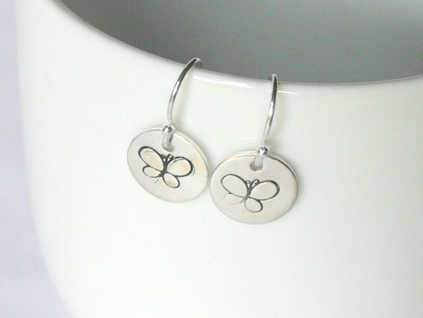 Silver butterfly earrings tiny dangle Sterling silver drop earrings butterfly jewelry