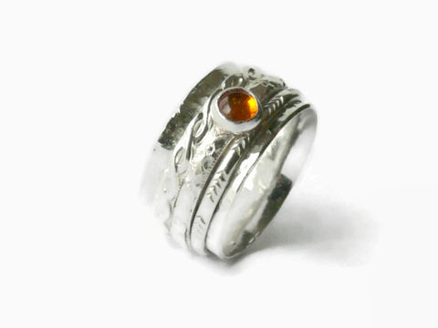 Silver amber ring anxiety ring fidget ring Sterling silver spinner ring worry ring sterling silver ring statement ring chunky rolling