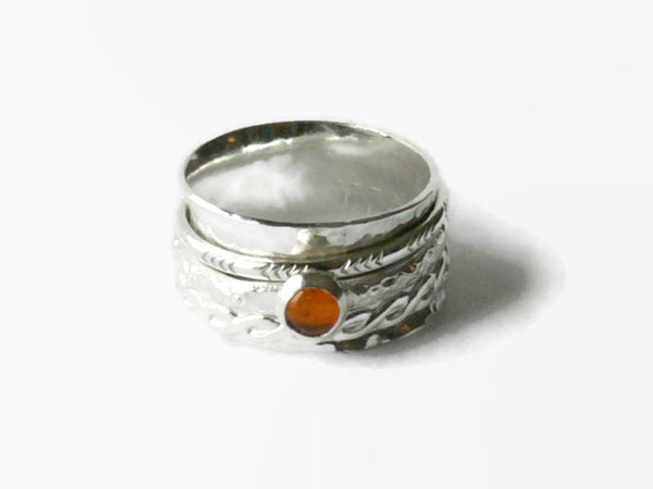 Silver amber ring anxiety ring fidget ring Sterling silver spinner ring worry ring sterling silver ring statement ring chunky rolling