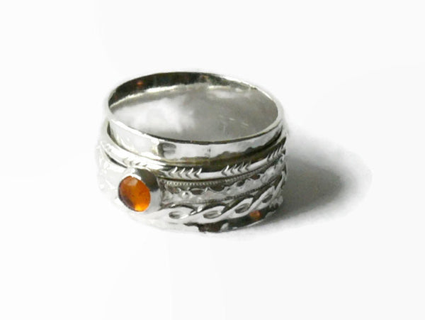 Silver amber ring anxiety ring fidget ring Sterling silver spinner ring worry ring sterling silver ring statement ring chunky rolling