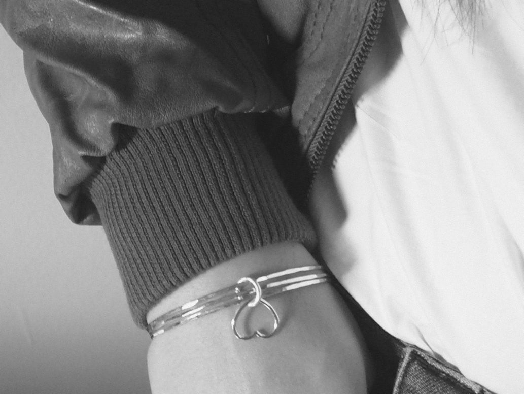 Sterling silver charm bangle bracelet heart bangle Sterling silver bangle bracelet set Hammered Silver bangles stacking bangle layering