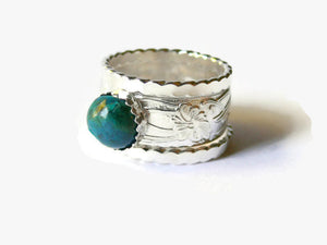 Wide band ring Chrysocolla ring promise ring turquoise blue gemstone ring sterling silver ring stacking ring set Etsy jewelry