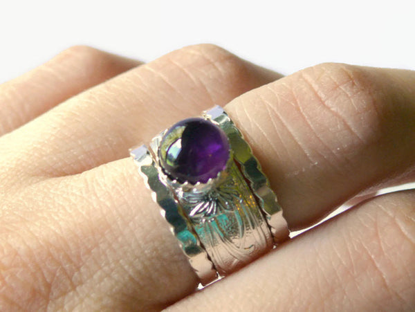 silver amethyst stacking rings