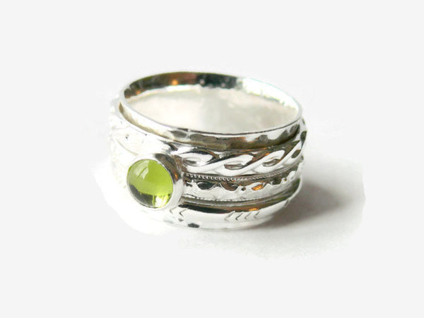 Silver Peridot ring / Fidget ring / gemstone Spinning ring / Sterling silver spinner ring / worry ring / sterling silver ring