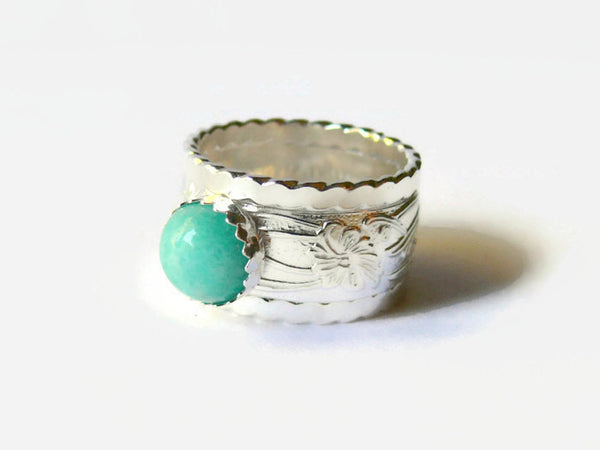 sterling silver amazonite ring with floral band