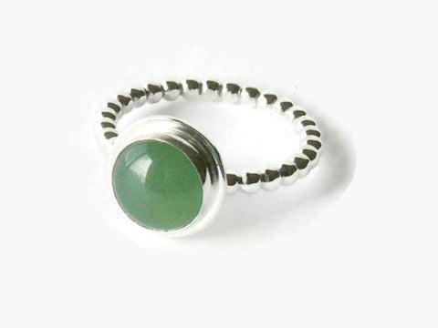 Silver gemstone ring aventurine ring sterling silver ring mint green silver stacking ring beaded stackable ring