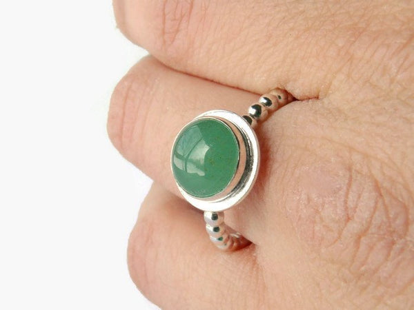 green gemstone sterling silver ring