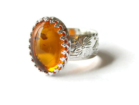 Sterling silver Amber ring silver statement ring silver gemstone ring sterling silver ring cocktail ring unique silver rings for women