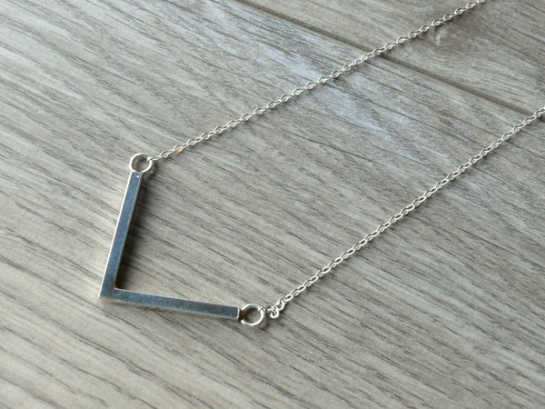 Silver chevron necklace Layering necklace Sterling silver necklace layer necklace silver V necklace geometric necklace long chevron