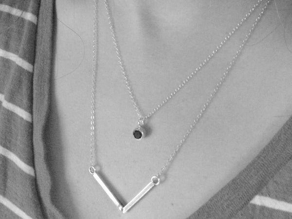 Silver chevron necklace Layering necklace Sterling silver necklace layer necklace silver V necklace geometric necklace long chevron