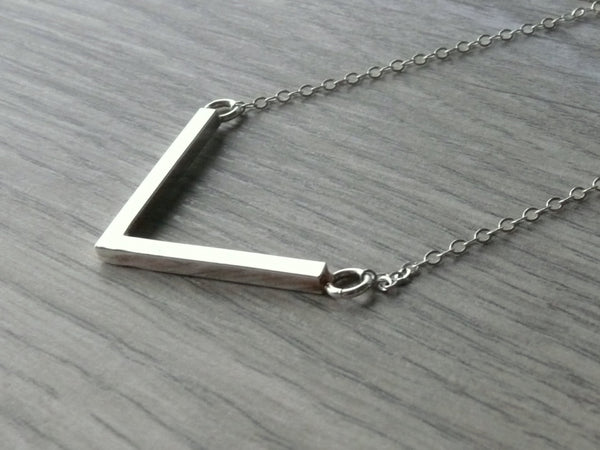 Silver chevron necklace Layering necklace Sterling silver necklace layer necklace silver V necklace geometric necklace long chevron