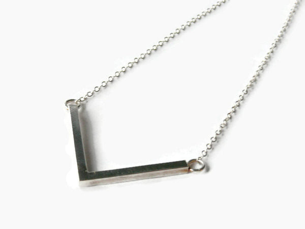 Silver chevron necklace Layering necklace Sterling silver necklace layer necklace silver V necklace geometric necklace long chevron