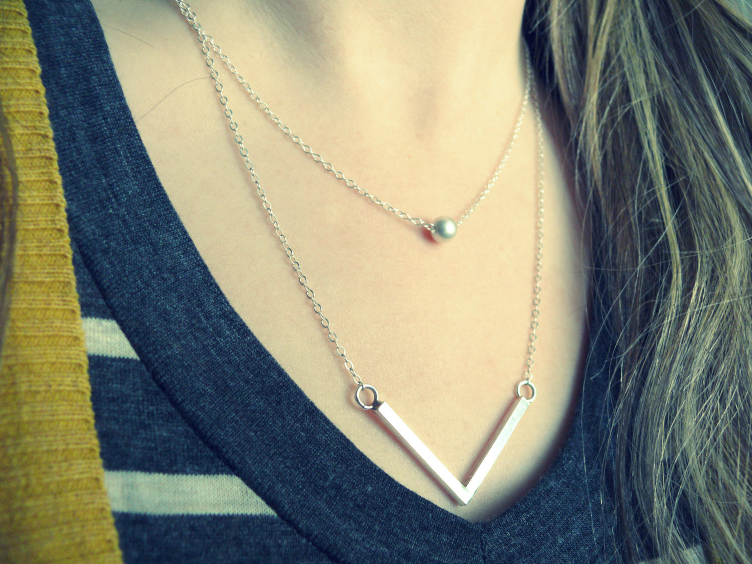Silver T Bar Layered Chain Necklace | New Look