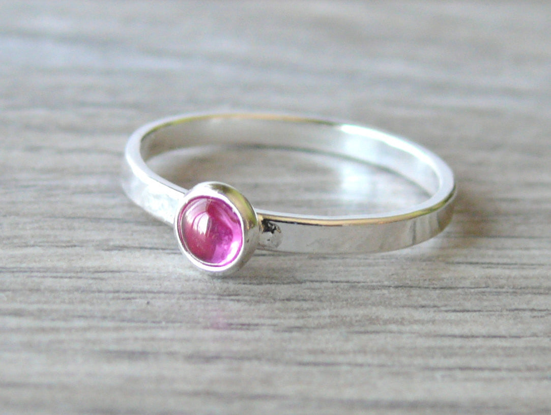 Sterling silver ruby ring pink gemstone stacking ring