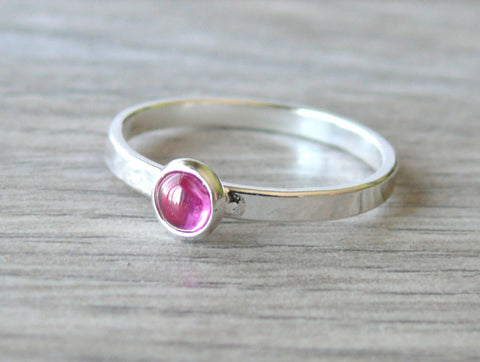 Sterling silver ruby ring pink gemstone stacking ring