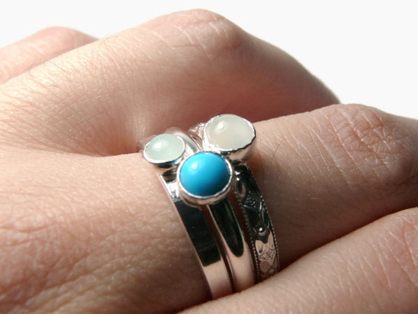 Sterling silver gemstone stacking rings set of 3 gemstone stackable rings silver ring moonstone, turquoise, aquamarine