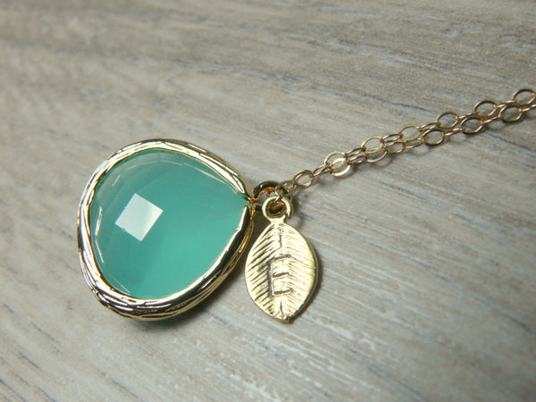 Personalized Bridesmaids necklace / monogram Initial necklace / aqua mint gold pendant