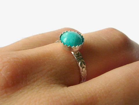 Sterling Silver amazonite ring silver gemstone ring sterling silver ring mint green silver stacking ring floral band ring