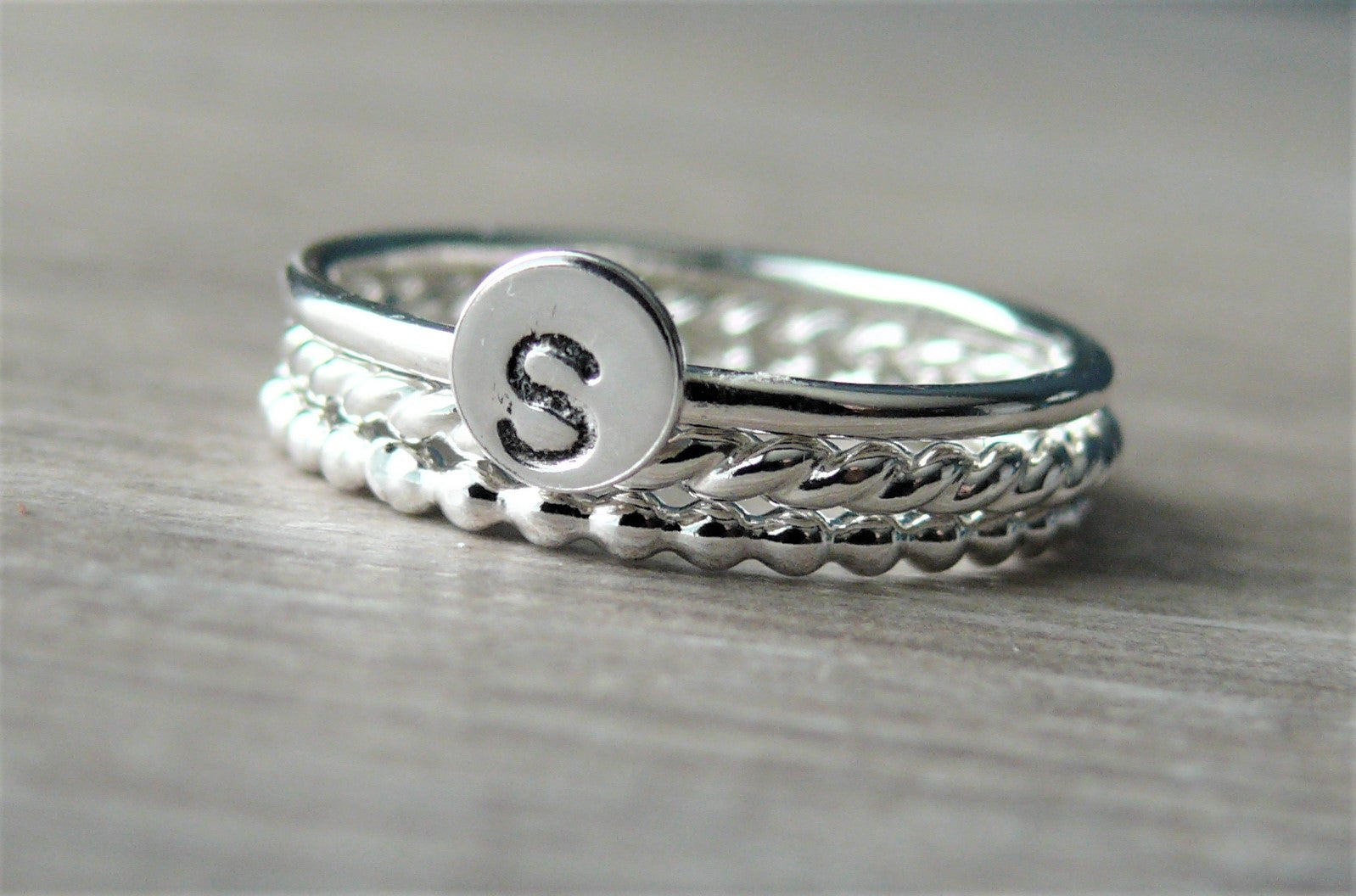 sterling silver initial rings stackable