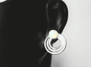 silver opal circle earrings