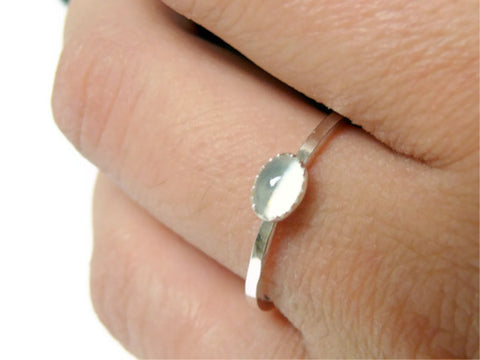 silver oval moonstone ring